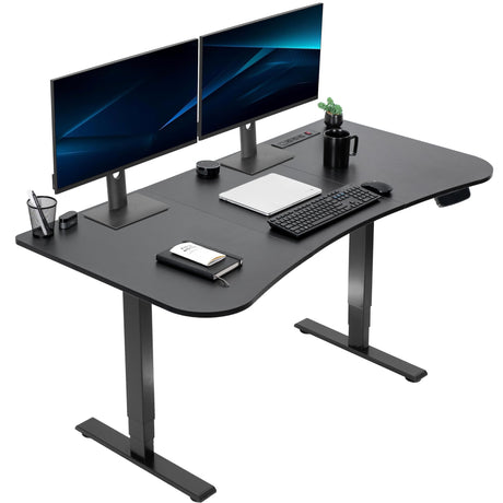 VIVO Electric Height Adjustable 63 x 32 inch Memory Stand Up Desk with Built-in Power Strip, Black Table Top, Black Frame, 2E Series, DESK-KIT-2EBAC VIVO