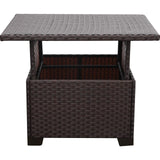 Patio Rattan Coffee Table with Hidden Storage, Wicker Liftable Dinning Table, Versatile Piece of Outdoor Furniture, Brown Lviden