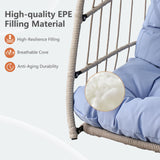Hanging Egg Chair Without Stand, HDPE Rattan Foldable Swing Chair with Aluminum Frame & UV Resistant Cushion, Hammock Egg Basket for Indoor Outdoor Bedroom Garden, 350Lbs Capacity (Blue) DAIJIA CHINA