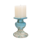 Creative Co-Op Large Distressed Blue Terracotta Pillar Candle Holder Creative Co-Op