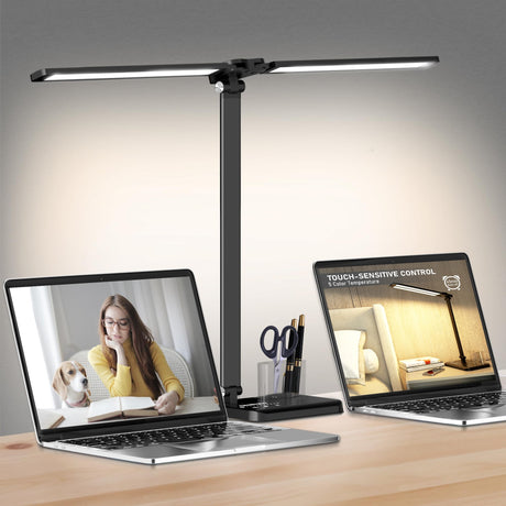 CHARYJOD Dimmable LED Desk Lamp with USB Charging Port, 50 Lighting Modes Dual Swing Arm Architect Table Lamp Light Desk Lamp for Home Office Dorm Piano Nail CHARYJOD