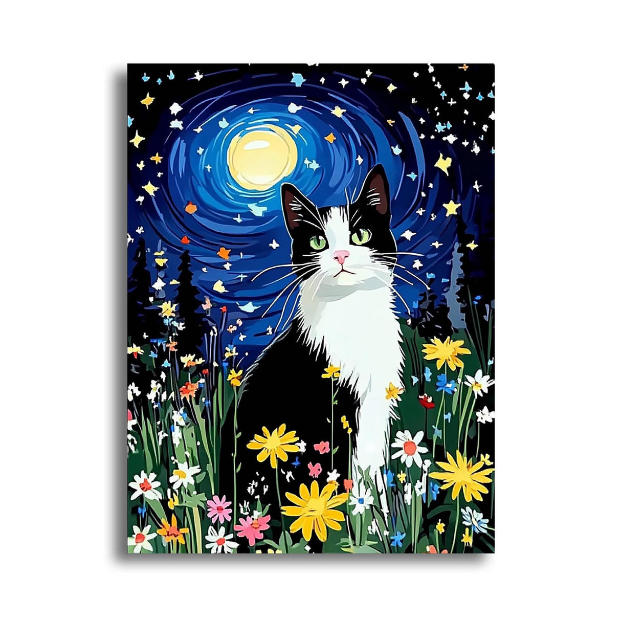 LOMSIOY DIY 5D Diamond Art Kits for Adults, Cat Diamond Painting Kits for Beginner, Starry Sky Diamond Art with Round Full Drill Rhinestone Crafts Gem Arts for Home Wall Decor 12x16 inch LOMSIOY