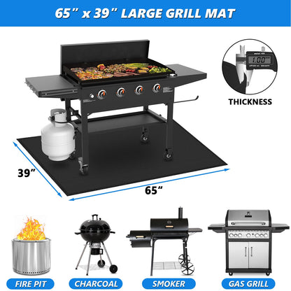 Large 65 x 39 Inch Under Grill Mats for Outdoor Grill, Heavy Duty Fireproof Deck Patio Protector Mat, BBQ Mat for Under BBQ, Oil-Proof Waterproof Grill Floor Pads for Charcoal, Smoker, Gas Grill