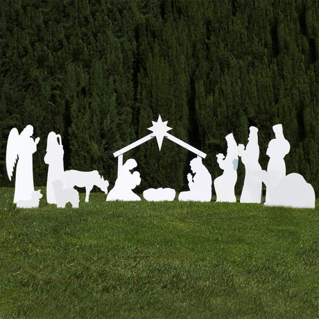 Outdoor Nativity Store Complete Nativity Scene - 12 Weatherproof Nativity Set Figures for Outdoor Christmas Decoration - Easy to Assemble & Store - Standard, White Outdoor Nativity Store