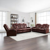 AYCP Furniture Power Recliner Set with LED Lights, Air Leather Reclining Set with USB Port/Wireless Charger/Storage Console/Cup Holder for House/HomeTheater/Apt (Burgundy, Sofa Loveseat Chair) AYCP Furniture