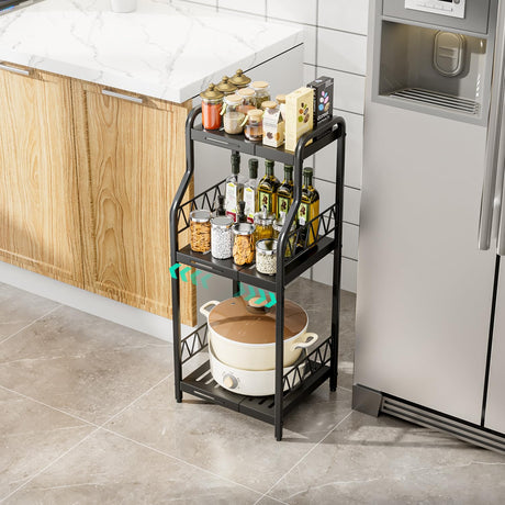 HapiRm Bathroom Shelf Unit Organizer - 3 Tier Expandable Narrow Shelf, Metal Free-Standing Shelves, Open Floor Rack Slim Storage Cabinet, Ideal for Bathroom, Laundry, Kitchen Organization (Black) HapiRm