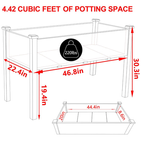 Yardenaler 47.1x22.6x29.9in Raised Garden Bed with Legs, Outdoor Elevated Wood Planted Box with Liner & Drainage Hole for Vegetable Flower, Backyard and Patio, Natural Yardenaler