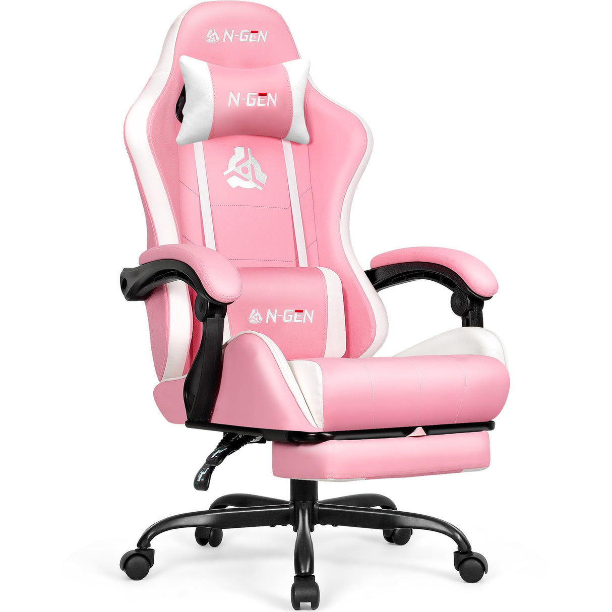 N-GEN Video Gaming Chair with Footrest High Back Ergonomic Comfortable Office Computer Desk with Lumbar Support Height Adjustable with PU Leather Recliner for Adults Women Men (Pink) NEO CHAIR
