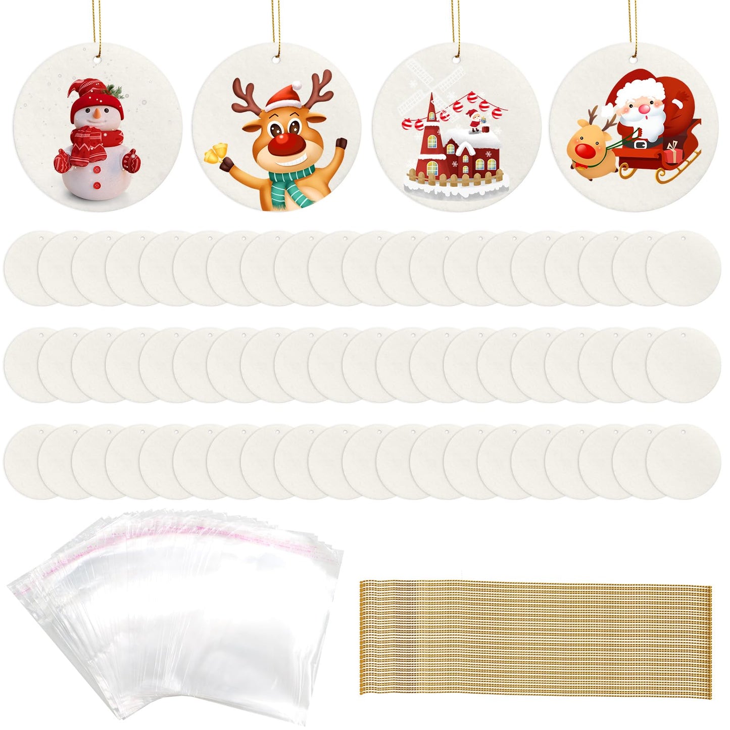 ZOCONE 60 Pcs Sublimation Ornament Blanks,Sublimation Christmas Ornament Blanks,DIY Christmas Ornaments for Christmas Decoration