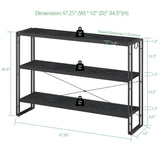 HCHQHS Bookshelf, 3-Tier Industrial Bookcase, Black Open Book Shelf, Freestanding Horizontal Bookshelves with Metal Frame HCHQHS