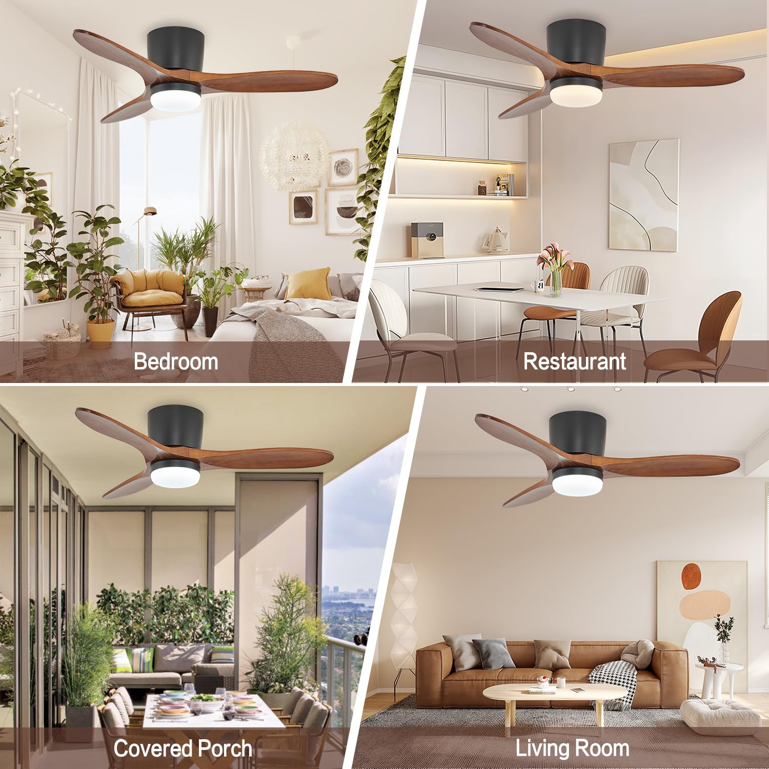 TRSIOPFC 42 Inch Flush Mount Ceiling Fan with Lights 3 Wood Fan Blade Noiseless Reversible DC Motor Remote Control Flush Mount Ceiling Fan with Light for Farmhouse Modern Style - WoodArtSupply