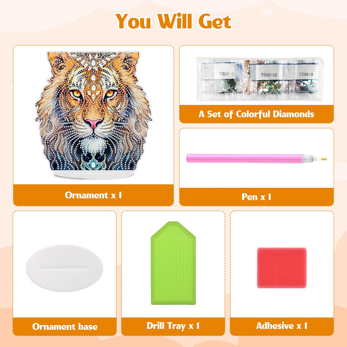 GHHKUD Tiger Diamond Painting Desktop Ornament for Adults, Stand Up Animals Diamond Art Ornaments Double Sided, DIY Special Diamond Gem Craft Art Tabletop Placement Board Kit for Home Decor GHHKUD