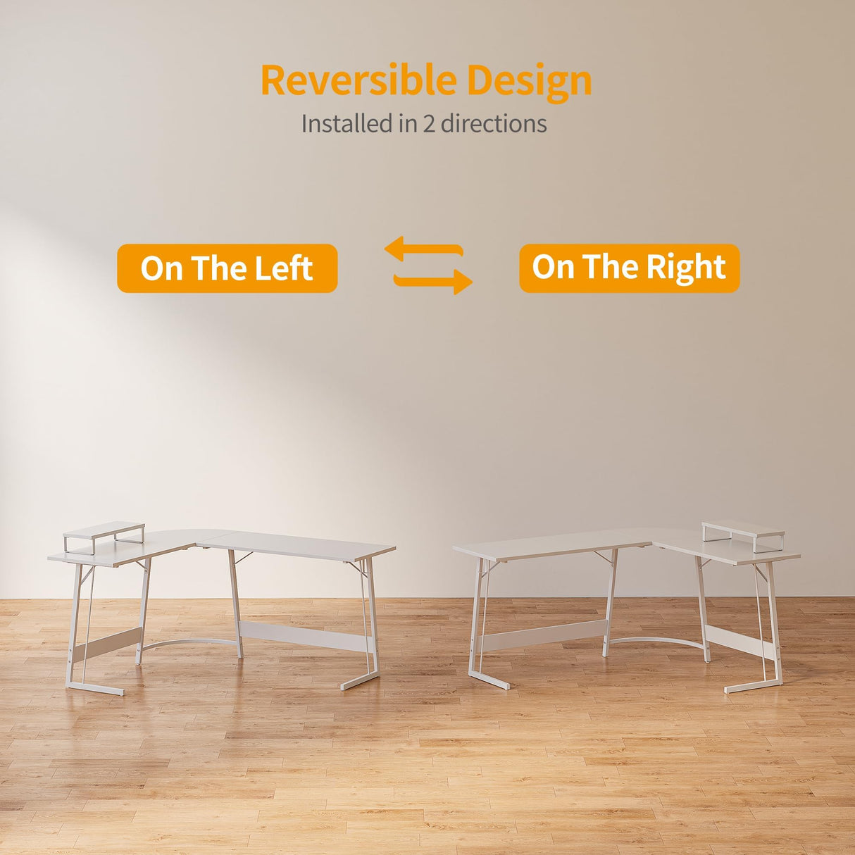 Cubiker L Shaped Desk, Computer Corner Desk, Gaming Desk with Monitor Stand, Home Office Study Writing Workstation, Space-Saving（47 Inch White） Cubiker