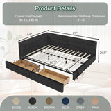 Queen Daybed with Storage Drawers, Modern Corner Tufted Velvet Upholstered Queen Size Sofa Day Bed Frame with Wooden Slats for Bedroom Guest Room Living Room, No Spring Boxes Needed, Black Antetek