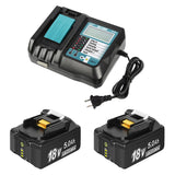 2 Pack 18V 5000mAh Lithium-ion Replacement Battery for Makita and 14.4V-18V Replacement Charger for Makita BL1830 BL1850 BL1840 YongerTool