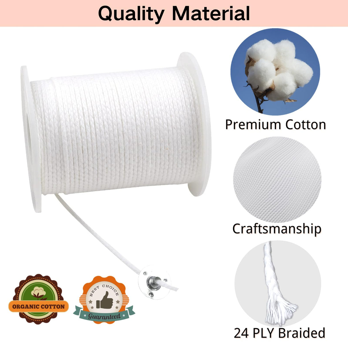 【200 Feet】Candle Wick Roll with 125 Pcs Metal Candle Wick Sustainer Tabs, 80Pcs Candle Wick Stickers and 5Pcs Wooden Candle Wick Centering Device, 61m Natural Cotton Candle Wicks for Candle Making Kit YinEpand