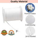 【200 Feet】Candle Wick Roll with 125 Pcs Metal Candle Wick Sustainer Tabs, 80Pcs Candle Wick Stickers and 5Pcs Wooden Candle Wick Centering Device, 61m Natural Cotton Candle Wicks for Candle Making Kit YinEpand