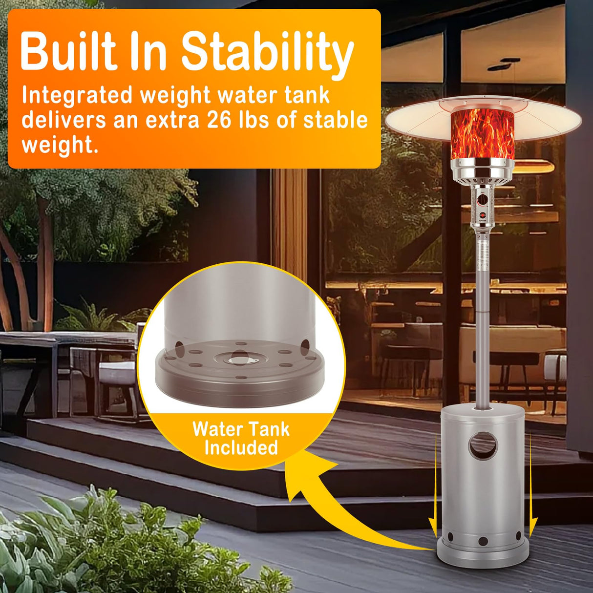 Hykolity 50,000 BTU Patio Heater with Sand Box, Table Design, Double-Layer Stainless Steel Burner, Wheels, Tip-over Protection System, Outdoor Heater for Home and Residential, Silver hykolity
