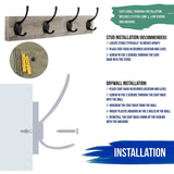 Sageme Wall Mounted Coat Rack, Wooden Entryway Vintage Rustic Coat Rack Hat Hanger Rack Zinc die-cast 4-Hook Rail for The Entryway, Bathroom, Bedroom, Kitchen, Mudroom Pinewood Alloy 4-Hook Sageme