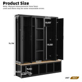 THINK 30 62.9" W Farmhouse 4-in-1 Hall Tree with 6 Hanging Hooks, Mudroom Wood Grain Bench with Open Compartments, Entryway Shoe Cabinet with Seating Bench for Living Room, Hallway, Black (Black) THINK 30