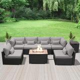 Dineli Sectional Sofa with Gas/Propane Fire Pit Table Outdoor Patio Furniture Sets (Light Gray-Rectangular Table) Dineli