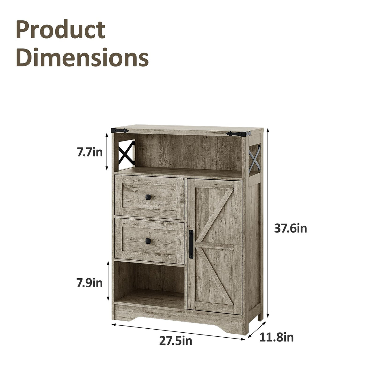 Fameill Farmhouse Storage Cabinet with 2 Drawers&Shelves,Freestanding Storage Cabinet with Doors&Open Storage,Floor Storage Cabinet for Living Room,Bathroom,Kitchen,Laundry,Light Rustic Oak Fameill