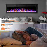 BETELNUT 68" Electric Fireplace Wall Mounted and Recessed with Remote Control, 750/1500W Ultra-Thin Wall Fireplace Heater W/Timer Adjustable Flame Color and Brightness, Log Set & Crystal Options BETELNUT