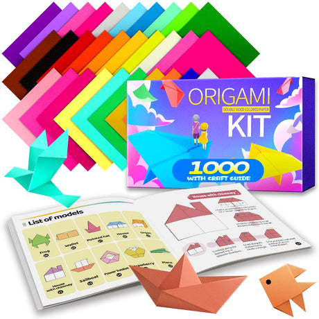 Praisebank Origami Paper (Multi-colored, 6 x 6 Inch /1000 Sheets), Origami Kit with Guide & Double Sided Color Praisebank