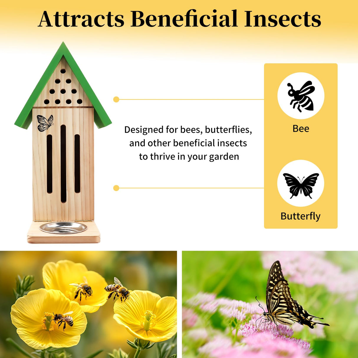 3-in-1 Butterfly House Feeder Bee House, Wooden Butterfly Houses for The Garden, Butterfly Feeders for Outdoors, Natural Butterfly Garden Kit Habitat with Puddler Beyoogeem