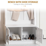 HOMCOM Modern Hall Tree, Entryway Coat Rack with Shoe Bench, 5 Hooks, Storage Shelf and Slatted Door Cabinet for Hallway, White HOMCOM