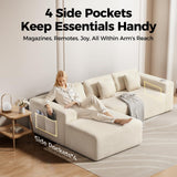 CAMMOO 108” Cloud Sectional Couch in One Box, Compressed Modern Modular Sectional Sofa with Deep Seat, Corduroy Boneless Couches with Chaise, L-Shaped Sofa for Living Room, 4 Storage Pockets(Beige) CAMMOO