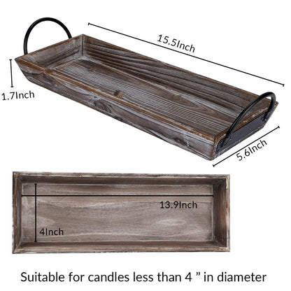 Aglary Wooden Tray Candle Holder with Black Metal Handles, Rectangular Centerpiece for Dining Table. Home Decor Accessories for Coffee Table, Kitchen Counter, Fireplace or Farmhouse.