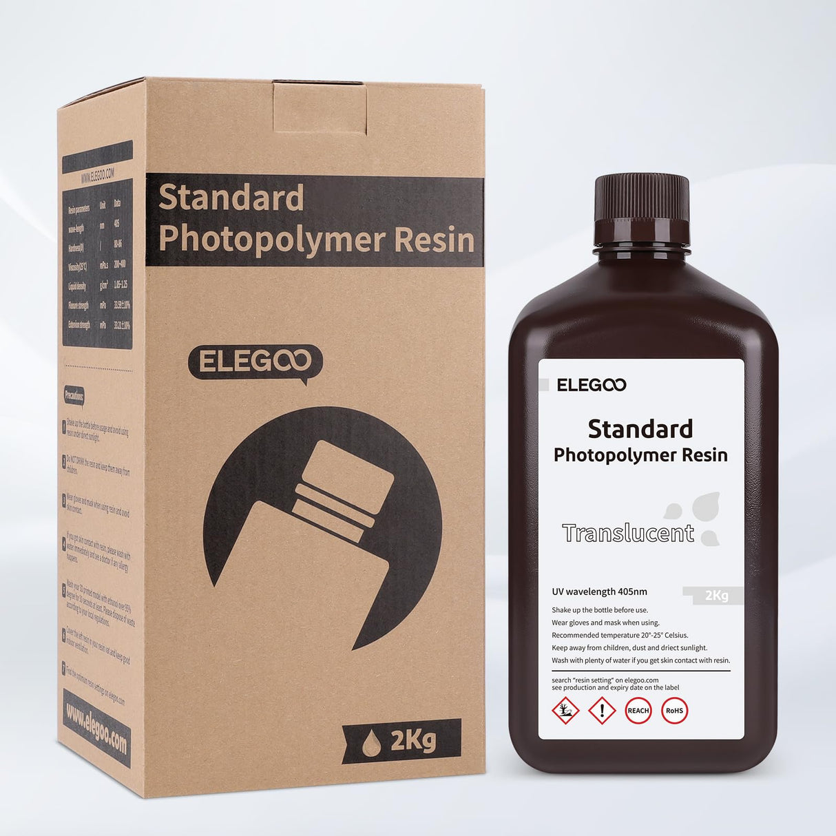 ELEGOO Standard LCD 3D Printer Resin, Fast UV-Curing 3D 405nm UV Resin Photopolymer Resin for High Precision Rapid LCD 3D Printing Translucent 2000G ELEGOO