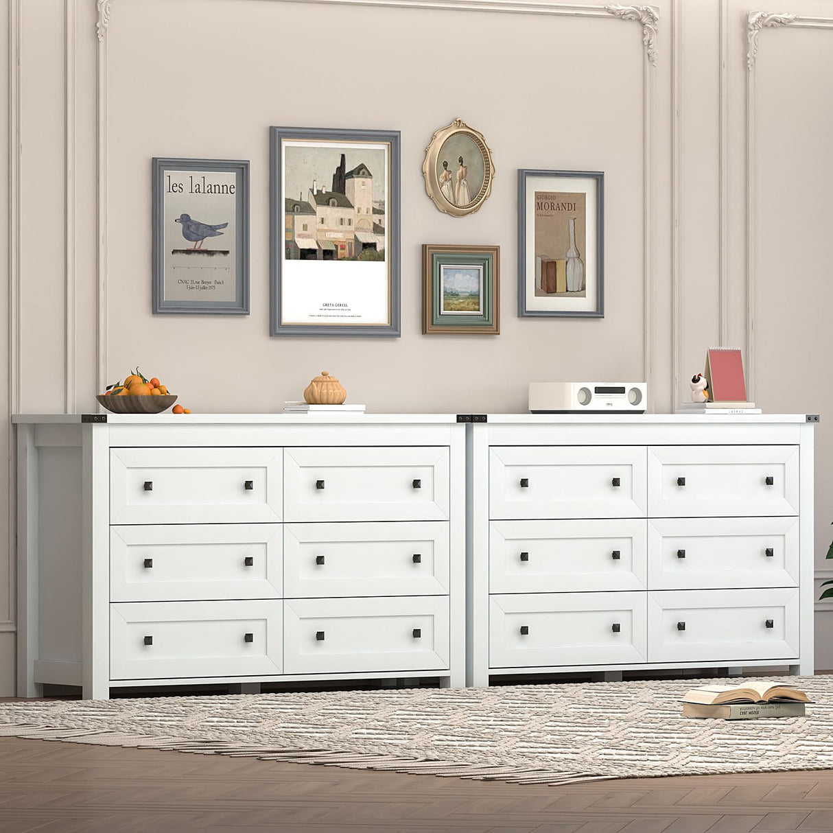 Wodeer White 6 Drawers Dresser for Bedroom,Wood Farmhouse Storage Chest of Drawers, Dresser with Metal Handles,Dressers Organizer for Bedroom, Living Room,Nursery,Hallway,White Wodeer