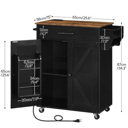 HOOBRO Kitchen Island with Power Outlet, Kitchen Storage Island with Large Worktop, Spice Rack and Drawer, Rolling Kitchen Cart on Wheels, for Kitchen and Dining Room, Rustic Brown and Black  - WoodArtSupply