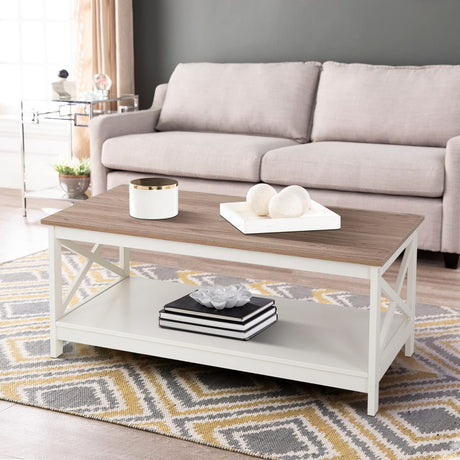 Sophia & William Farmhouse Coffee Table with Storage Shelf for Living Room, Ivory Sophia & William