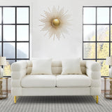 Comfy Loveseat Sofa, 60-inch 2 Seater Boucle Couch with Deep Seat Design, Upholstered Love Seat with 2 Pillows, Modern Living Room Sofa with Stylish Metal Legs for Office, Waiting Room, White Teddy KINFFICT