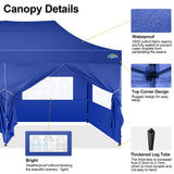 COBIZI 10x20 Pop up Canopy Tent 10x20 Canopy with 6 Sidewalls Waterproof Heavy Duty Commercial Canopy Tent for Parties Outdoor Tent Garden Gazebo Tent, Carry Bag with Wheel(10x20ft, Dark Blue) COBIZI