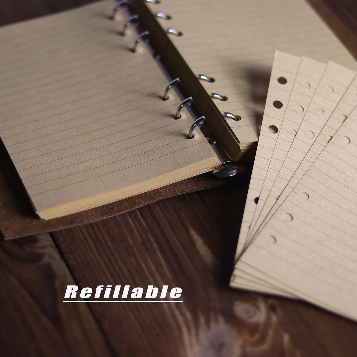 Fishknow Leather Refillable Notebook,Vintage Leather Journal Diary Journal,7 x 5 IN A6 Binder Notebook (Dark Brown) Fishknow