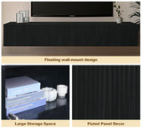 ZYBT Floating TV Stand, Modern Wall Mount Entertainment Center TV Shelf, 70.7" Media Console Under TV Storage Cabinet with Fluted Doors, TV Consoles for Living Room, Floating Cabinet for Wall (Black) ZYBT