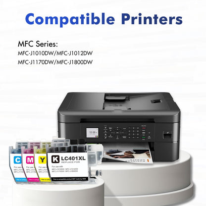 LC401XL LC401 MFC-J1010DW Ink Cartridges for Brother Printer 401XL LC 401 for MFC-J1010DW MFC-J1170DW MFC-J1012DW MFC-J1800DW MFC J1010DW - 4 Pack High Yields Black Cyan Magenta Yellow