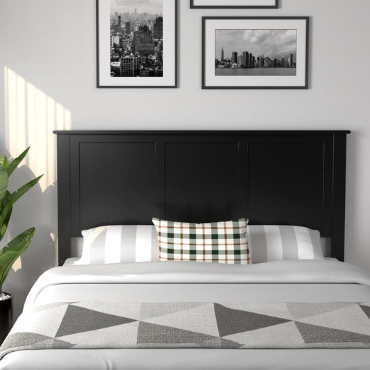 Giantex Adjustable Black Wooden Headboard for Full Beds with Solid Pine Construction - WoodArtSupply