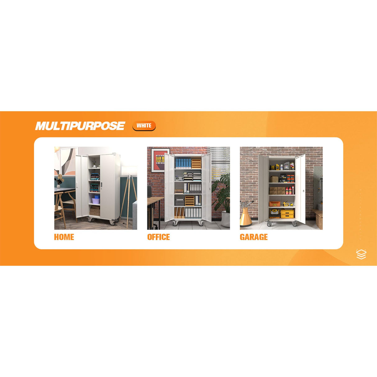 Aobabo 72 Inch Locking Metal Garage Home Office Storage Cabinet with Universal Rubber Wheels/Lockable Casters and Magnetic Doors, White Aobabo