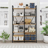 BON AUGURE 5-Tier Vintage Oak Industrial Bookshelf - Heavy Duty Etagere Shelving Unit for Home & Office BON AUGURE