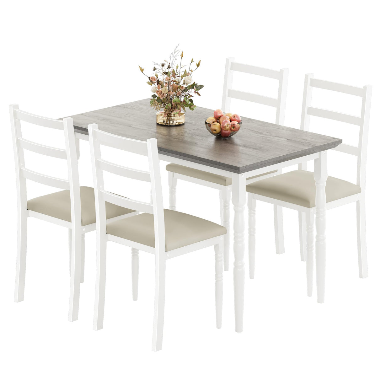 YITAHOME Dining Table Set for 4, White Grey YITAHOME