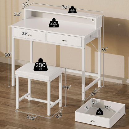 Seventable Vanity Desk without Mirror, Makeup Vanity with Drawers and Charging Station, Small Desk with Storage for Bedroom, Simple Home Office Computer Desk for Small Spaces, White - WoodArtSupply