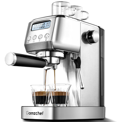 AMZCHEF Espresso Machines 20 Bar, Espresso Maker with Milk Frother & LCD Panel, Adjustable Temp, Compact Cappuccino Machines for Home and Friends Gifts