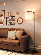 addlon Floor Lamp for Living Room with 3 Color Temperatures, Standing lamp with Linen lampshade for Bedroom, Office, Lamps with 9W LED Bulb Included - Black with Beige Lampshade addlon