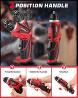 Cordless Electric Screwdriver Set, 8V Max 10Nm Rechargeable Power Electric Drill, Battery Screw Gun with 28pcs Driver Bit Set, 320RPM/10+1 Torque Setting, 2 Position Handle, Flexible Shaft LED Light DuroFort