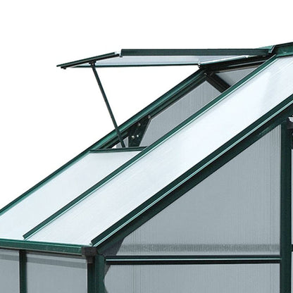 Outsunny 6' x 4' x 6.5' Polycarbonate Greenhouse, Heavy Duty Outdoor Aluminum Walk-in Green House Kit with Rain Gutter, Vent and Door for Backyard Garden, Dark Green - WoodArtSupply